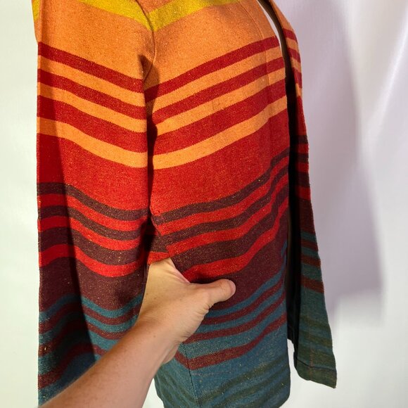 Earthbound Adult S Open-Front Hooded Jacket Cotton Southwestern Stripe - Picture 3 of 8